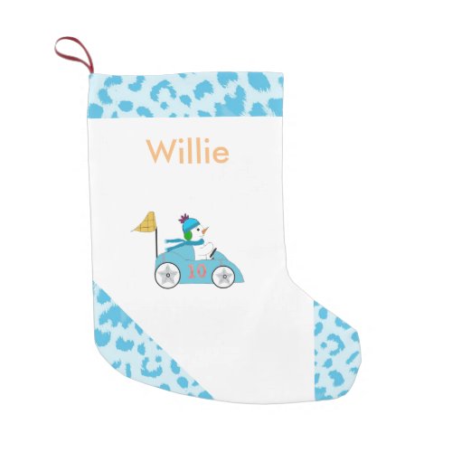 Race Car Driver Snowman Small Christmas Stocking