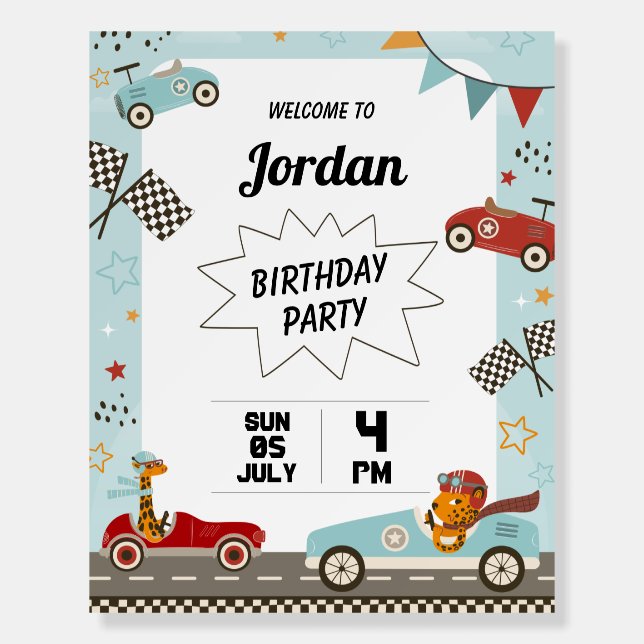 Race Car Engine Birthday Welcome Sign (Front)