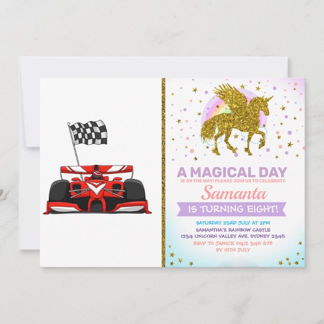 Race car extreme cartoon |Choose background color Invitation (Front)