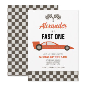 Race Car Fast One 1st Birthday Invitation