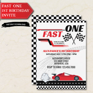 Race Car Fast One 1st Birthday Invitation For Boys