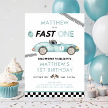 Race Car Fast One First Birthday Invitation