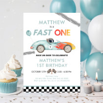 Race Car Fast One First Birthday Invitation