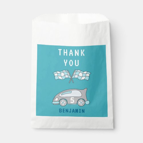 Race Car Finish Flags Blue Birthday Thank you Favor Bag - Race Car Finish Flags Blue Birthday Thank you Favor Bag. Simple car and flags with name and age on the car - add your name and age.
