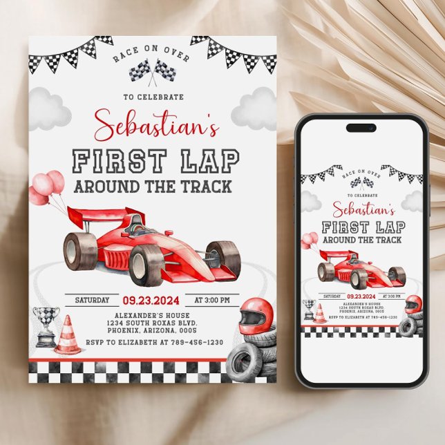 Race Car First Birthday Invitation, First Lap (Dig Invitation (Creator Uploaded)