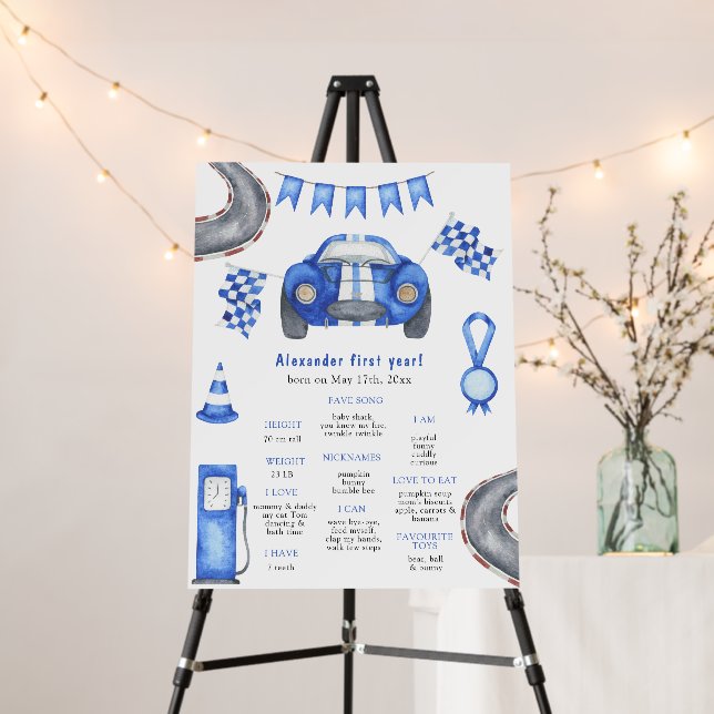 Race Car First Birthday Milestone Birthday Foam Board (In Situ (Stand))