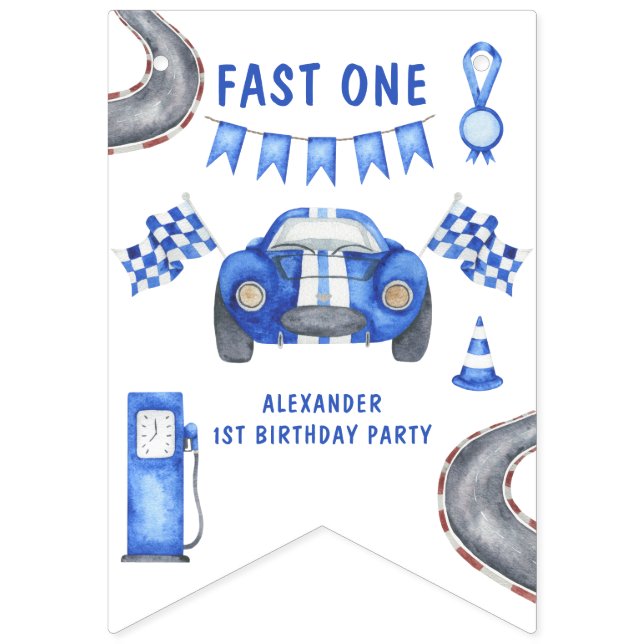 Race Car First Birthday Party  Bunting Flags (First Flag)