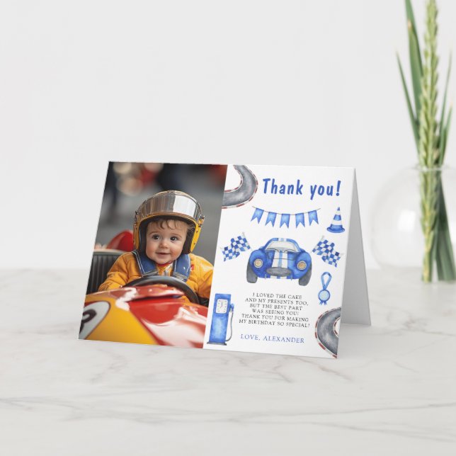 Race Car First Birthday Party Thank you (Front)