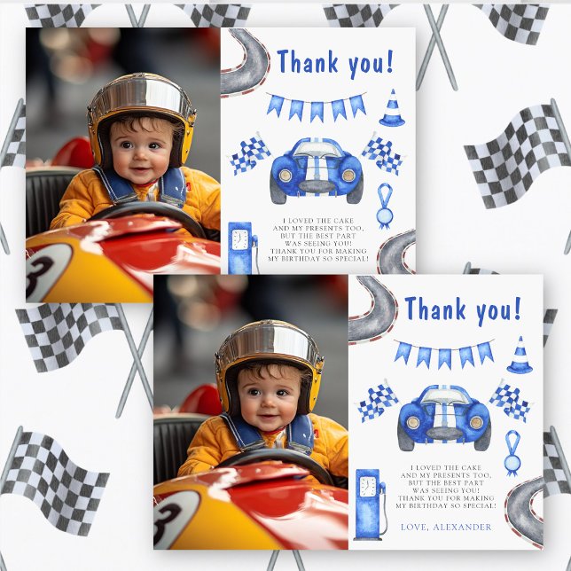 Race Car First Birthday Party Thank you Card (Creator Uploaded)