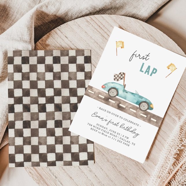 Race Car First Lap Birthday Invitation (Creator Uploaded)