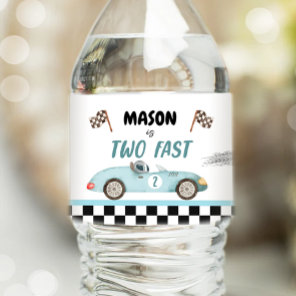 Race Car Fuel Vintage Racing Blue Boy Birthday Water Bottle Label
