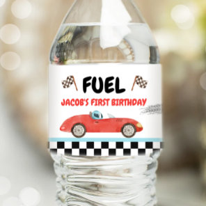 Race Car Fuel Vintage Racing Red Boy Birthday Water Bottle Label