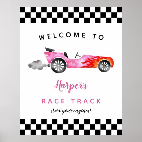 Race Car Girl Birthday Party Welcome Sign