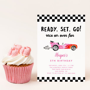 Race Car Girl Ready Set Go Birthday Party Invitation