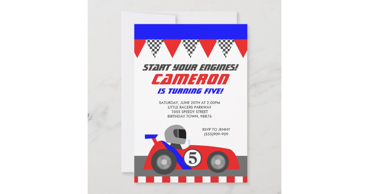 Race Car Go Kart Birthday Party Invitation | Zazzle