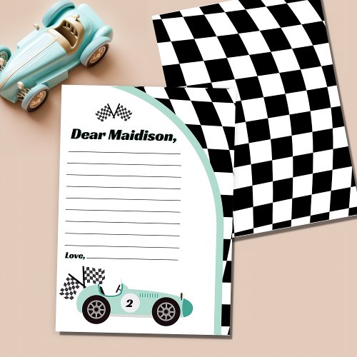 Race Car Green Birthday Time Capsule Note Card