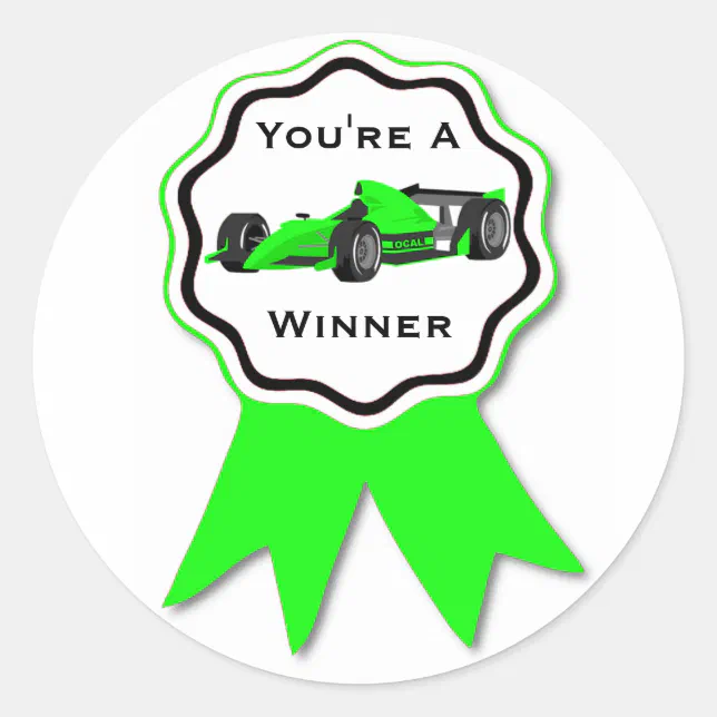 Race Car Green Ribbon Sticker | Zazzle