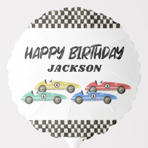 Race Car Happy Birthday Custom Name Balloon