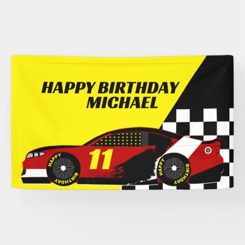 Race Car Happy Birthday Name and Number Banner