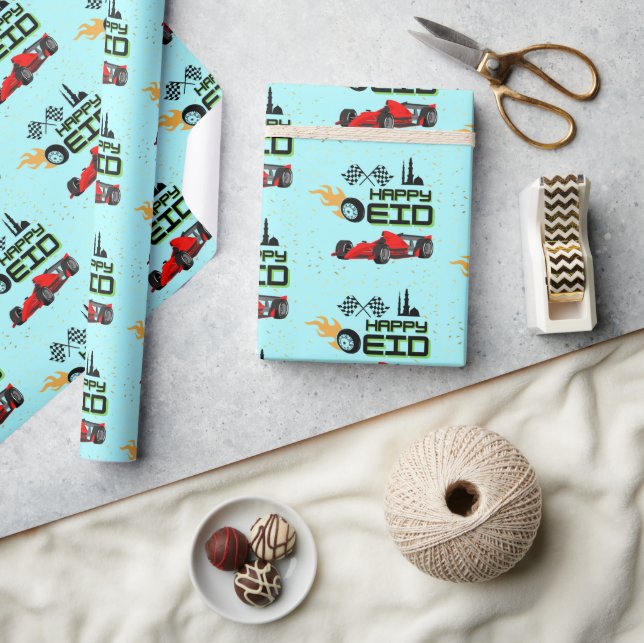Race car happy eid mubarak gift wrapping paper (Crafts)