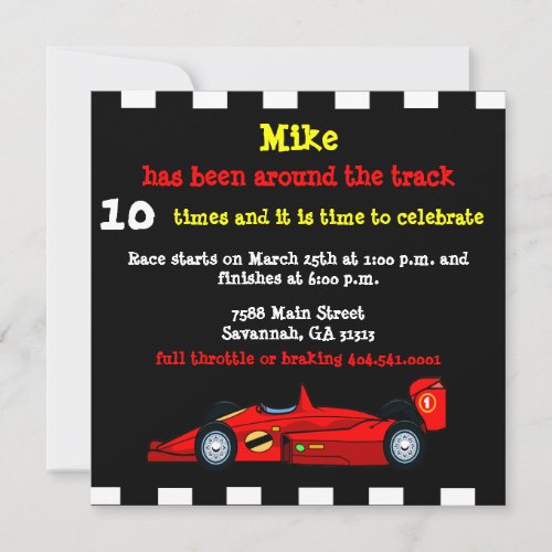 Race Car Custom Invitations