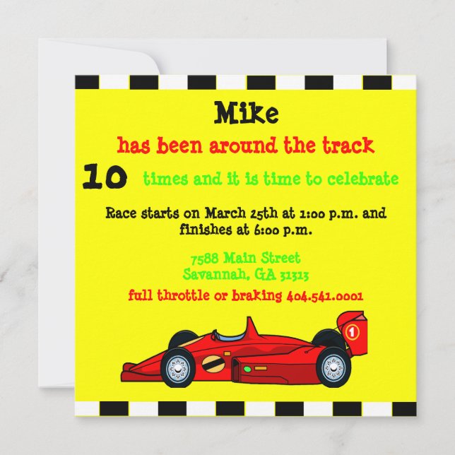 Race Car Invitation (Front)