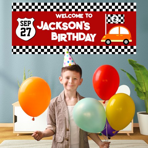  Race Car Kids Birthday Party Banner