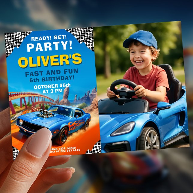 Race car kids birthday party design invitation (Creator Uploaded)