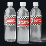 Race Car Kids Birthday Party Water Bottle Label<br><div class="desc">This car race themed birthday design is a thrilling and exciting design for kids who love cars and racing. The checkered flags along with bold typography and combination of red, white and black colors create this design visually appealing and engaging. This design can be a memorable and fun experience for...</div>