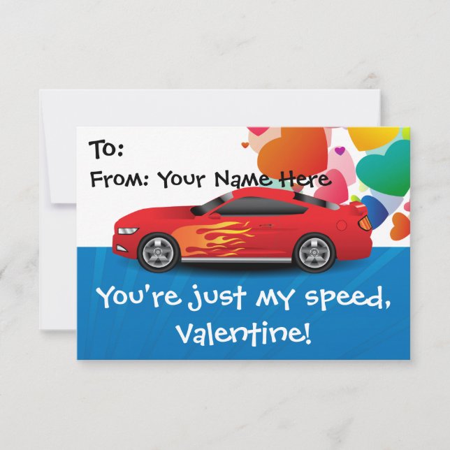 Race Car Kids Personalized Classroom Valentine Invitation (Front)