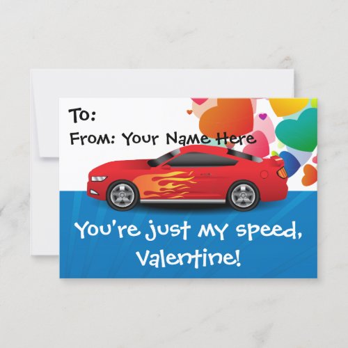 Race Car Kids Personalized Classroom Valentine Invitation