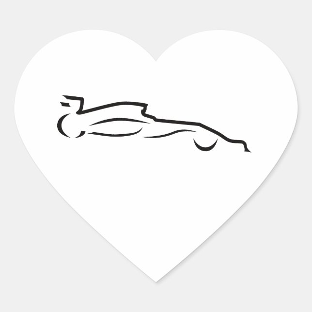 Race Car Line Drawing Silhouette Heart Sticker (Front)