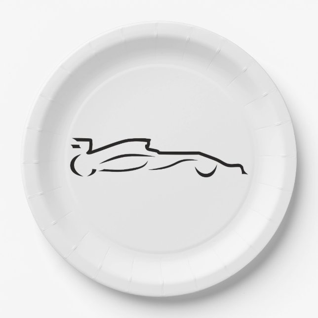 Race Car Line Drawing Silhouette Paper Plates (Front)