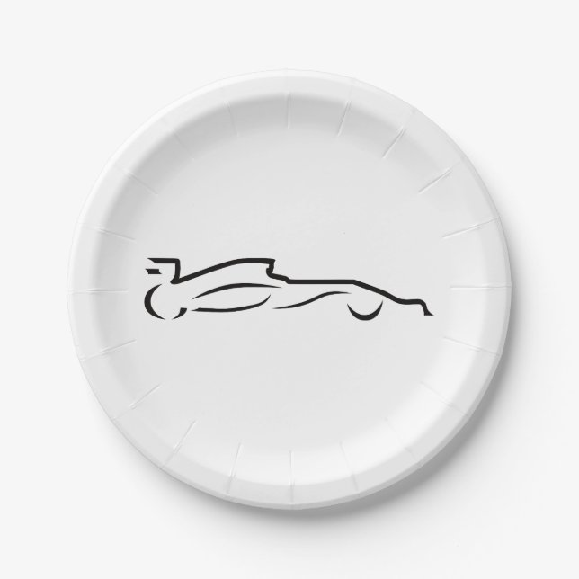Race Car Line Drawing Silhouette Paper Plates (Front)