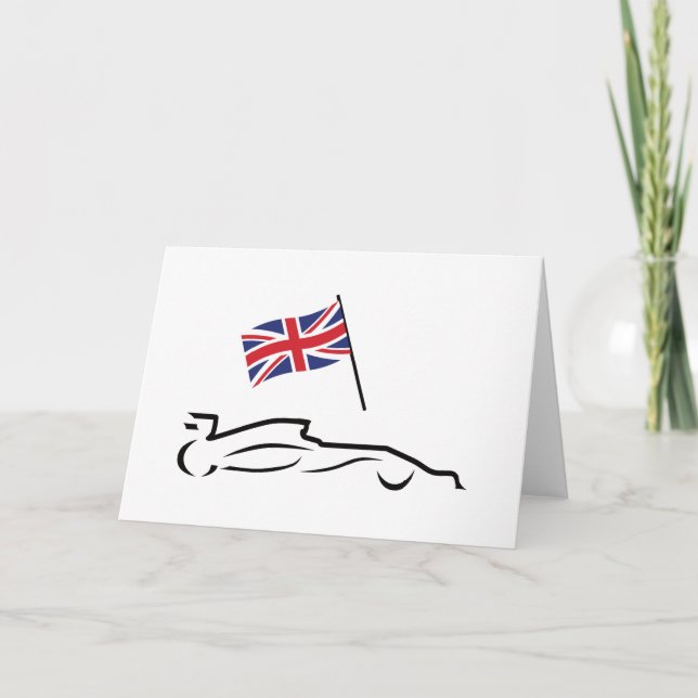 Race Car Line Drawing with British Flag Card (Front)