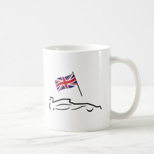 Race Car Line Drawing with British Flag Coffee Mug