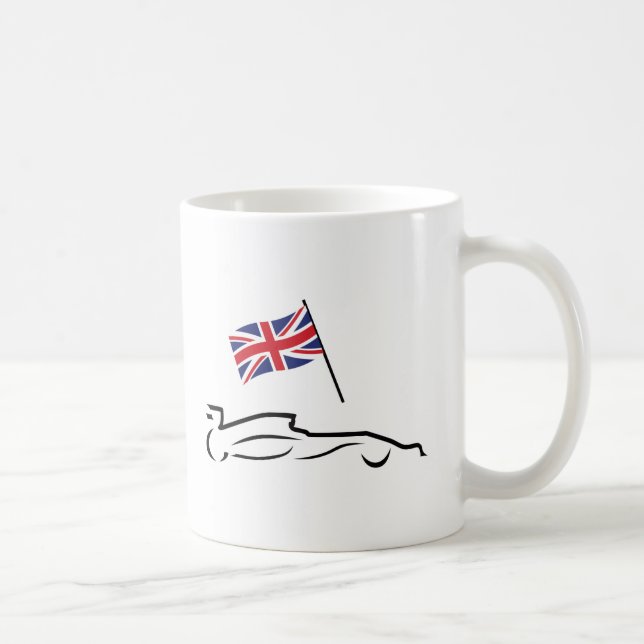 Race Car Line Drawing with British Flag Coffee Mug (Right)