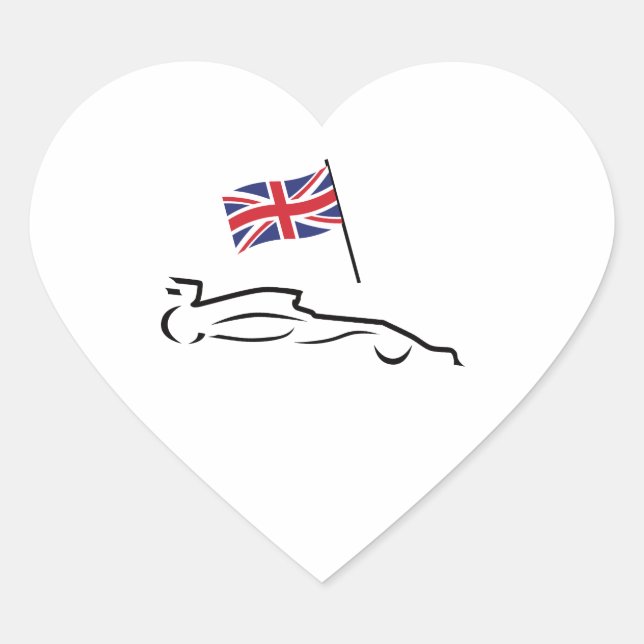 Race Car Line Drawing with British Flag Heart Sticker (Front)