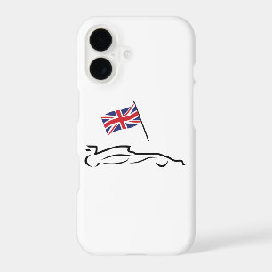 Race Car Line Drawing with British Flag iPhone 17 Case