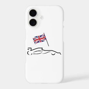 Race Car Line Drawing with British Flag iPhone 17 Case
