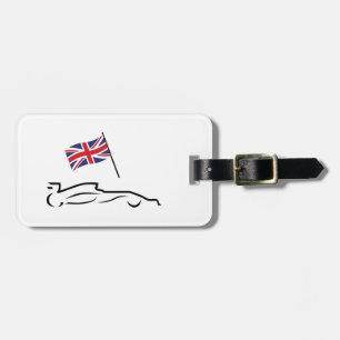 Race Car Line Drawing with British Flag Luggage Tag