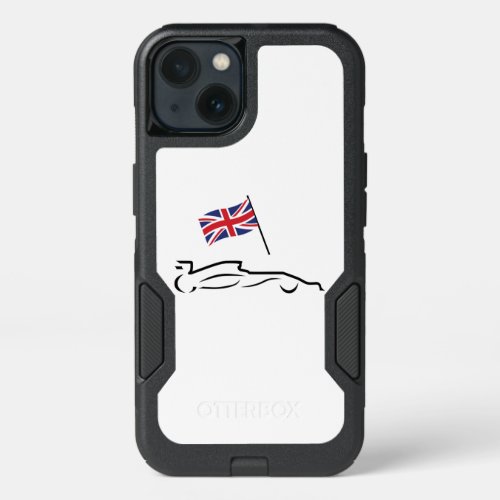 Race Car Line Drawing with British Flag iPhone 13 Case