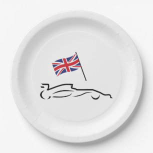 Race Car Line Drawing with British Flag Paper Plates