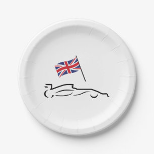 Race Car Line Drawing with British Flag Paper Plates