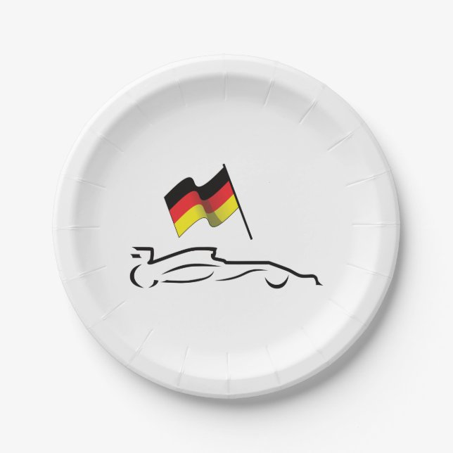 Race Car Line Drawing with German Flag Paper Plates (Front)