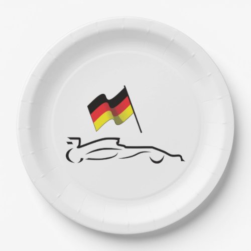 Race Car Line Drawing with German Flag Paper Plates
