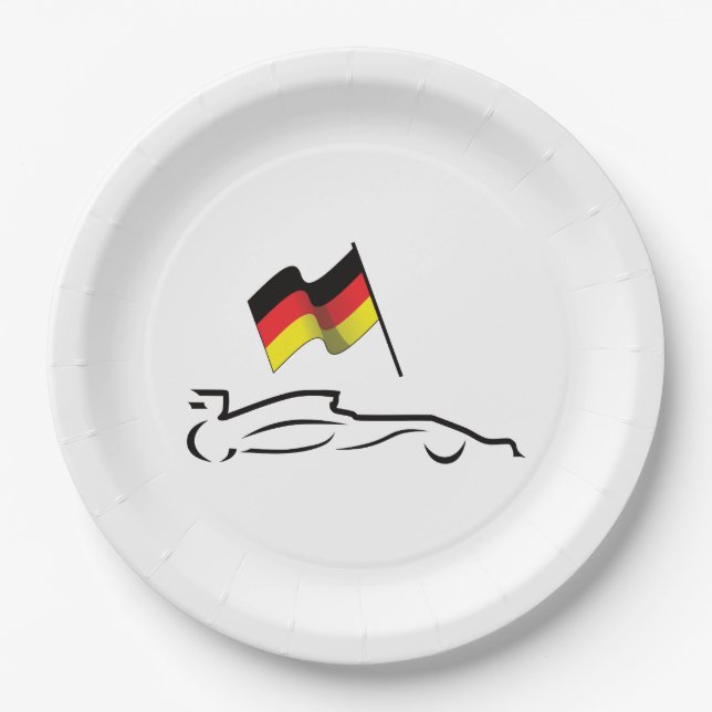 Race Car Line Drawing with German Flag Paper Plates (Front)