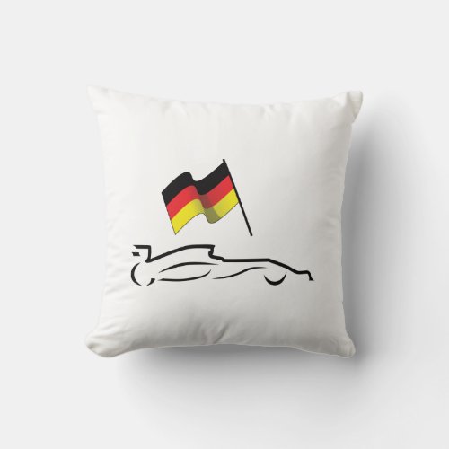 Race Car Line Drawing with German Flag Throw Pillow