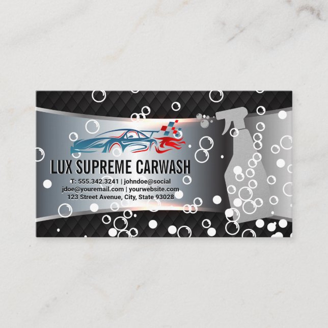 Race Car Logo | Soap Bubbles | Car Wash Business Card (Front)