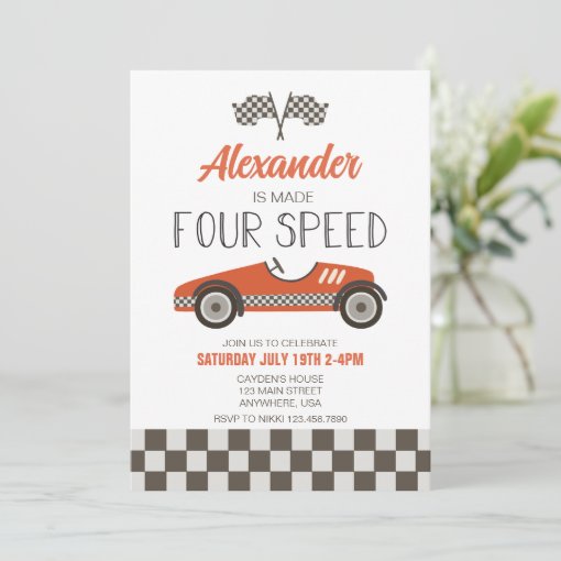 Race Car Made Four Speed Birthday Invitation Zazzle